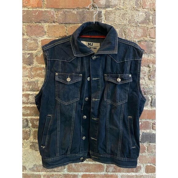 MJ Collection Denim Jean Biker Vest Men’s Size Medium M - Picture 1 of 8